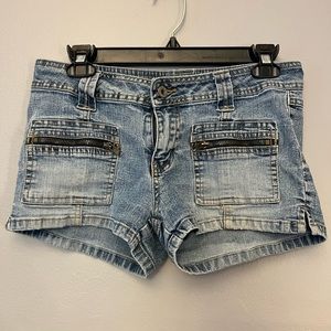 Vintage light wash jean shorts , brand angels, size 9